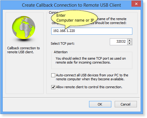 How to create callback connection in USB Redirector