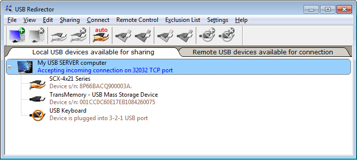 USB Redirector screen shot