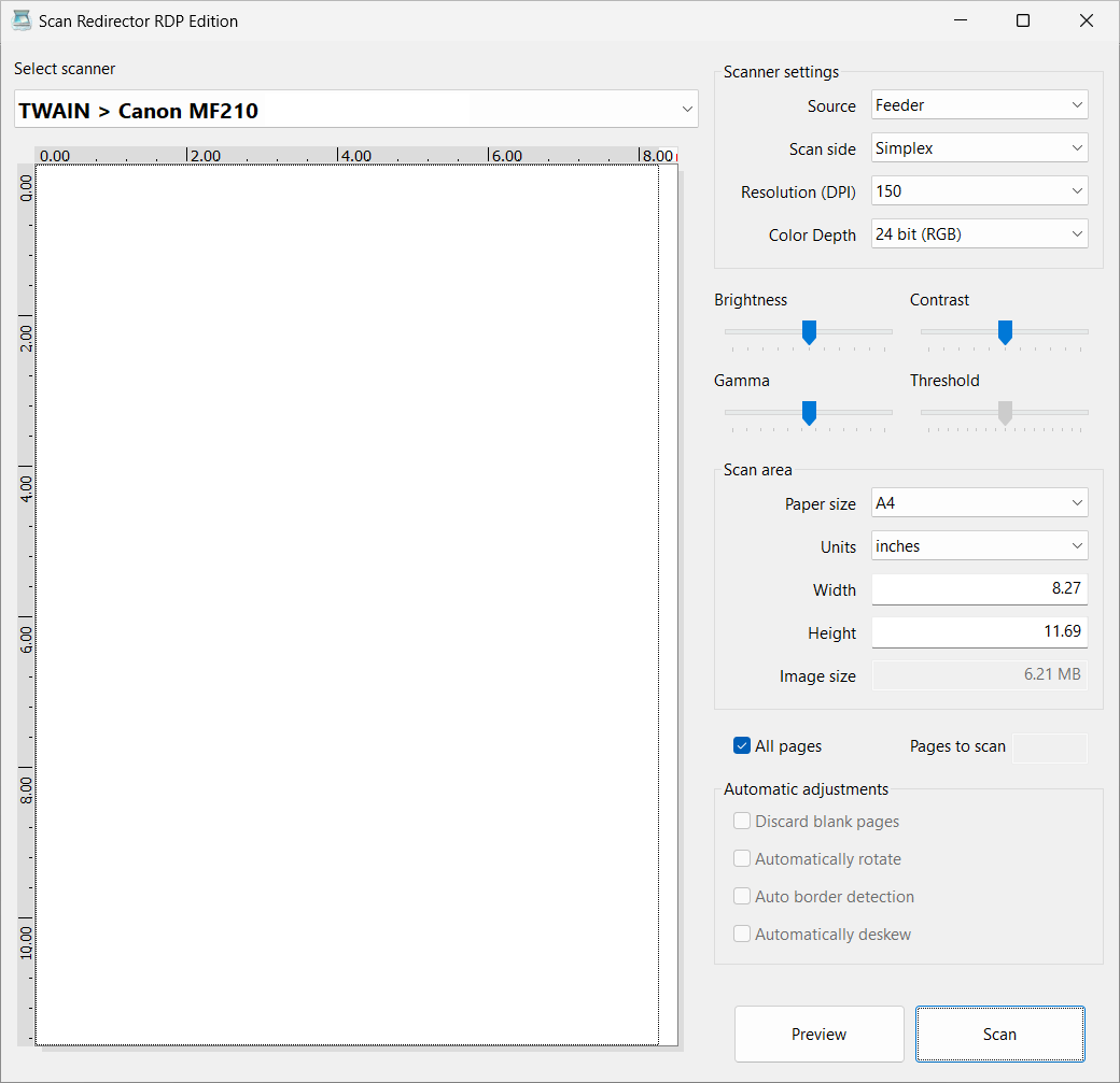 Scan Redirector RDP Edition TWAIN scanning window