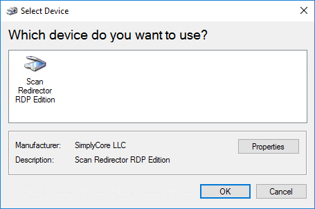 How to select Scan Redirector RDP Edition in a WIA application