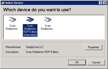 How to select Scan Redirector RDP Edition in a WIA application on Windows Server 2003