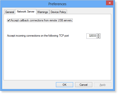 USB Redirector Client Networking Settings