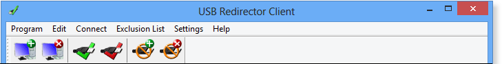 USB Redirector Client menu and toolbar