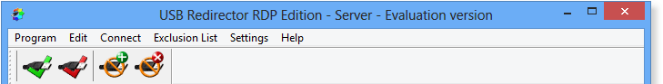 USB Redirector RDP Edition - Server menu and toolbar