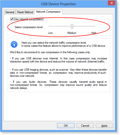 Compression settings in USB Redirector RDP Edition - Workstation