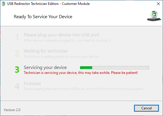 USB Redirector Technician Edition Customer Module USB device servicing, step 3