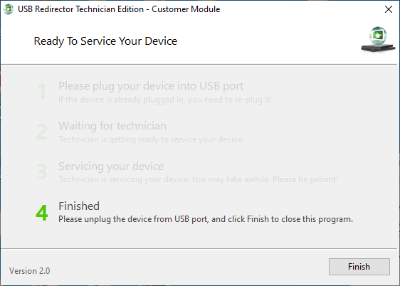 USB Redirector Technician Edition Customer Module USB device servicing, step 4