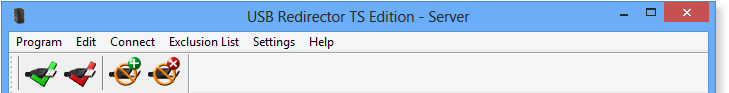 USB Redirector TS Edition - Server menu and toolbar