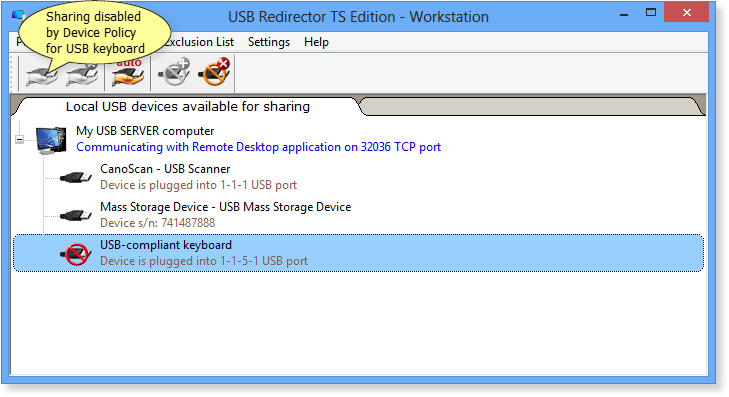 USB Redirector TS Edition - Workstation Device Policy example