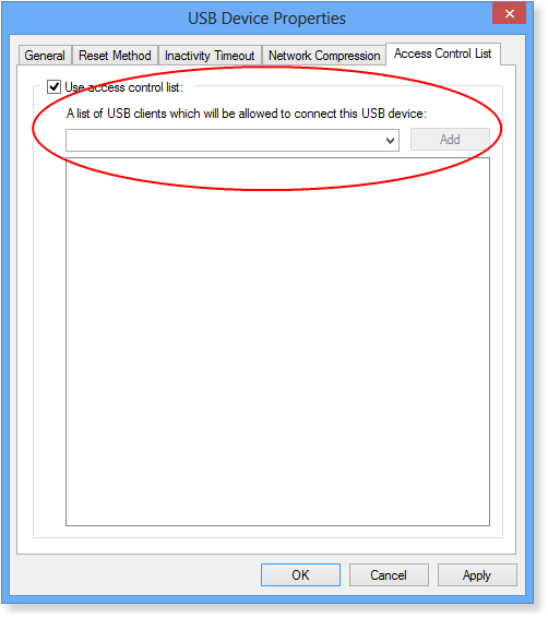 Access Control List settings in USB Redirector