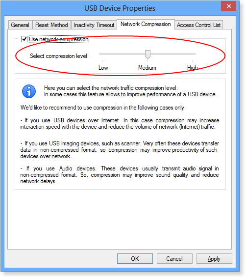 Compression settings in USB Redirector