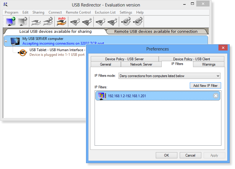 IP Filters in USB Redirector