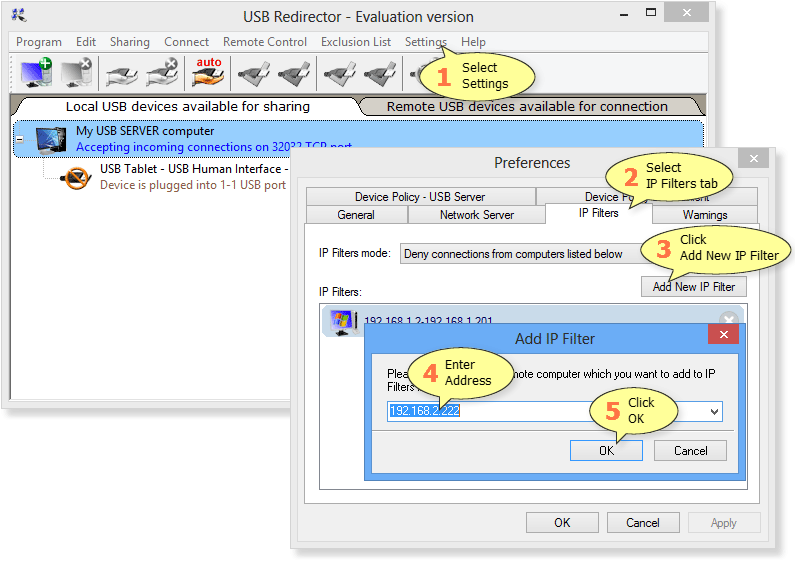 How to add IP Filter in USB Redirector
