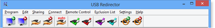 USB Redirector menu and toolbar