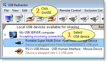 Совместное использование устройства USB
