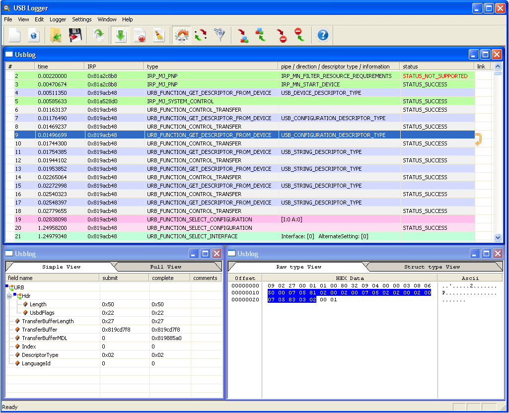 Simple USB Logger main window